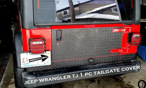 Vista 4 de Se adapta a Jeep Wrangler TJ 1 pieza negro placa de diamante cubierta de puerta trasera