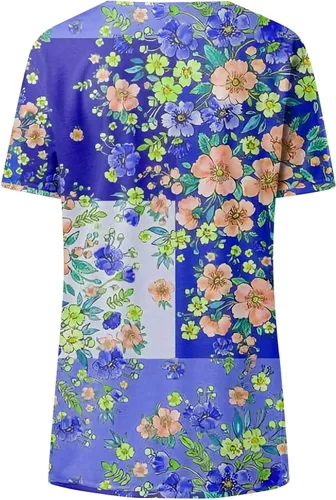 Vista 2 de Blusas con estampado retro de temperamento para mujer, de manga corta, transpirable, con cuello redondo y elástico