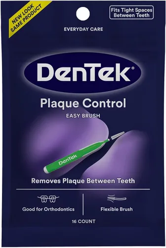 Vista 9 de Cepillos Interdentales de Control de Placa DenTek - Ajustados, Paquete de 16 - Removedor de Placa Interdental Fácil de Cepillar con Flúor - Limpia