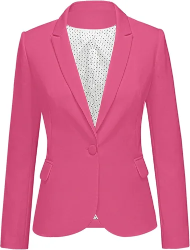 Vista 27 de Luvamia - Chaqueta Blazer para Mujer, de Manga Larga, Cuello con Solapas, Botón de Cuello, con Bolsillos Un nuevo botón negro