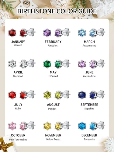 Vista 6 de ChicSilver Aretes de plata de ley 925 con forma de corazón brillante, redondaprincesa con piedra natal para mujer, joyería de cumpleaños