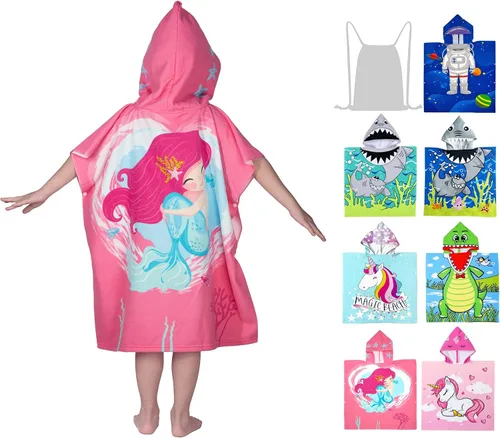 Vista 13 de growell Toallas de playa con capucha para niños - Toalla de baño para niños pequeños niñas niños, cubiertas de natación para niños de 4 a 10 años