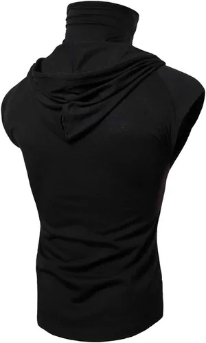 Vista 3 de 7789 Camiseta deportiva sin mangas con capucha para hombre con cubierta para la cara, para gimnasio, con capucha