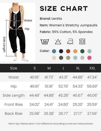 Vista 6 de Lentta Overol casual para mujer, con cuello en V, sin mangas, con tirantes elásticos y ajustables, con bolsillos