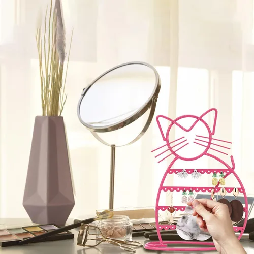 Vista 2 de Urban Deco Soporte Organizador de Joyas en Forma de Gato - Soporte para Aretes con 48 Agujeros para Pernos, Organizador de Tocador de Metal