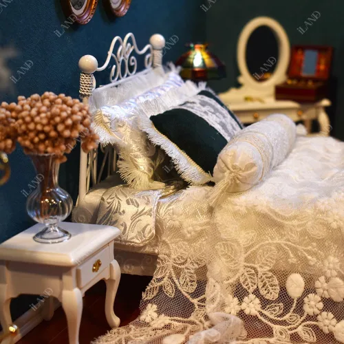 Vista 8 de iLAND Muebles de Casa de Muñecas Victorianos a Escala 1:12, Set de Cama de Casa de Muñecas 5 piezas
