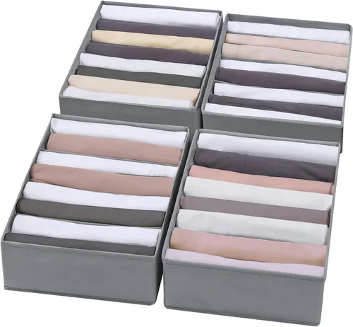 Vista 10 de Paquete de 4 Organizadores de Cajones para Camisetas para Ropa, Caja de Almacenamiento de Armario de 8 Compartimentos con Rejillas, Organizador
