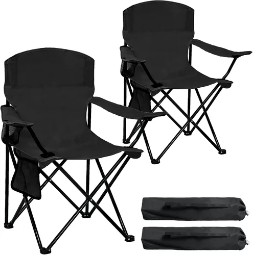 Vista 10 de Silla plegable para acampar con portavasos y bolsa de almacenamiento lateral, capacidad de 300 libras, ligera, respaldo alto, portátil para playa