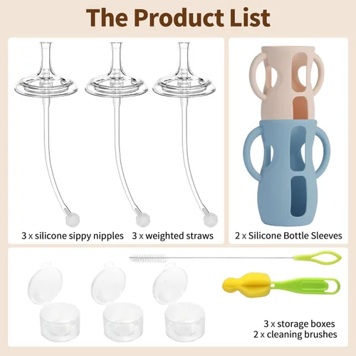 Vista 7 de Kit de Conversión de Vaso con Pajita con Fundas de Silicona para Biberón de Vidrio Natural Avent de 8oz, Kit de Transición de Vasos Entrenadores