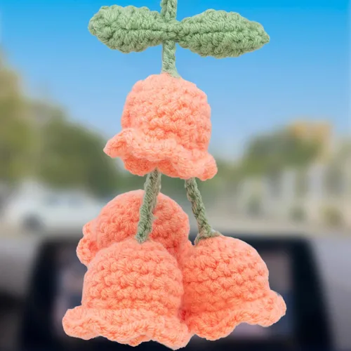 Vista 22 de Accesorios para colgar espejos de automóvil, colgante de flor de lirio tejido hecho a mano, bonita decoración colgante de ganchillo para espejo