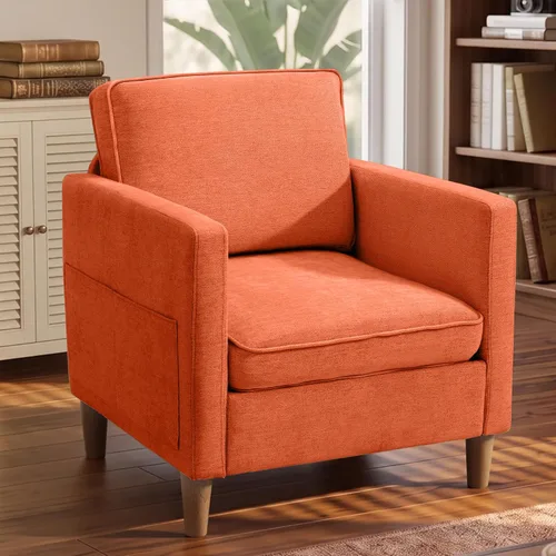 Vista 13 de Kingfun Juego de 2 sillas decorativas, sillas de sala de estar, sillón de lectura de mediados de siglo, felpilla con pie de madera maciza