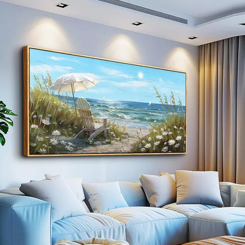Vista 18 de ERQINHUA Gran decoración de pared para sala de estar, arte de pared en lienzo para restaurante, decoraciones para oficina, pinturas de mar azul