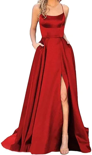 Vista 2 de Vestido sexy con abertura alta para mujer, elegante, hombros descubiertos, corte largo, vestido formal de graduación, con longitud al suelo