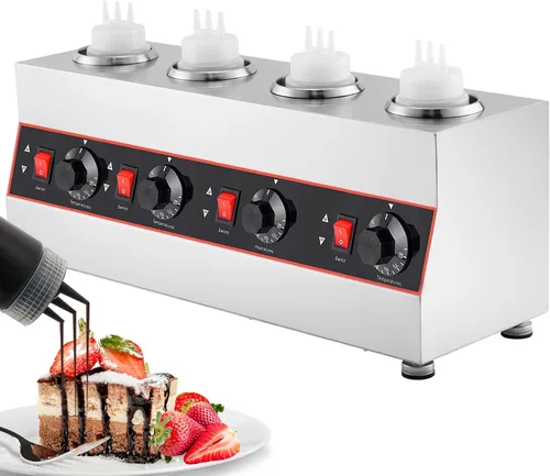 Vista 8 de Dispensador eléctrico de salsa con 2 botellas de salsa de 22 onzas y 3 agujeros, calentador de botellas para chocolate caliente, queso nacho