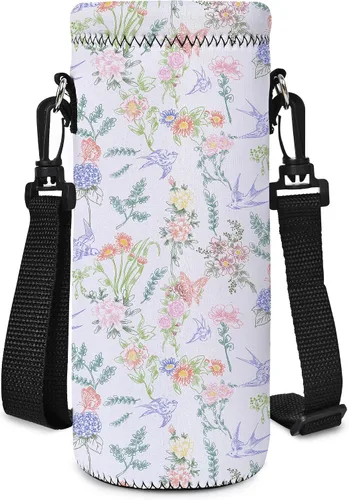 Vista 12 de RICHEN Bolsa de neopreno para botella de agua con correa ajustable para el hombro, cubierta aislada para botellas de acero inoxidable/vidrio/plástico