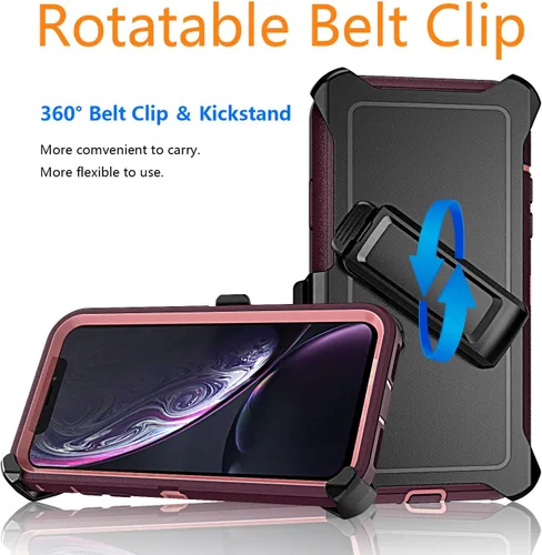 Vista 3 de YmhxcY Funda para iPhone XR, 3 capas de protección de cuerpo completo, a prueba de golpes, a prueba de caídas, resistente con clip para cinturón