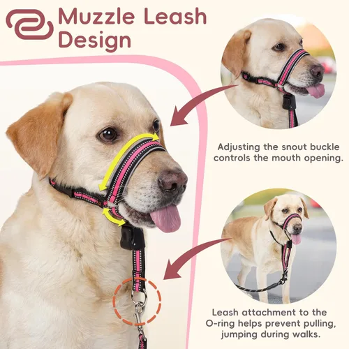 Vista 3 de BARKLESS Bozal de nailon suave para perros grandes y medianos, 2 en 1, con lazo acolchado ligero para beber y alimentar, protector bucal ajustable