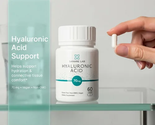 Vista 4 de Ácido hialurónico 70 mg – 60 cápsulas veganas Apoya la movilidad de las articulaciones, hidratación de la piel y amortiguación de tejidos Sin
