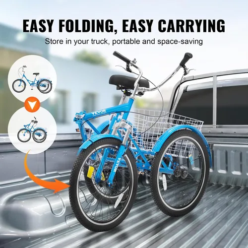 Vista 3 de VEVOR - Triciclo plegable para adultos, triciclos plegables para adultos, bicicleta de crucero de 3 ruedas con cesta grande y asiento ajustable