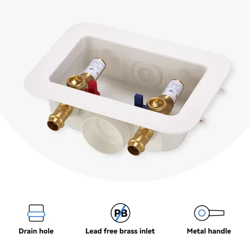 Vista 2 de Caja de Distribución Eléctrica para Lavadora con Detención de Martillo de Agua 1/2" de Conexión de Ajuste de Presión, con Válvula de Cierre