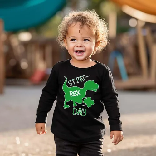 Vista 2 de Camiseta del Día de San Patricio para niños y niñas, camiseta irlandesa con diseño de camión de dinosaurio, trébol irlandés, camisetas de manga