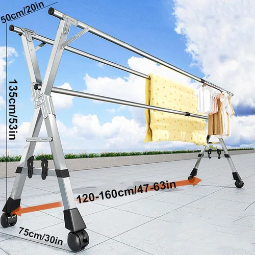 Vista 6 de Foldable 94In Indoor Clothes Drying Rack - Retractable Stainless Steel Laundry Dryer, Space-Saving Multi-Function Rack for Apartment, Home & Balcony