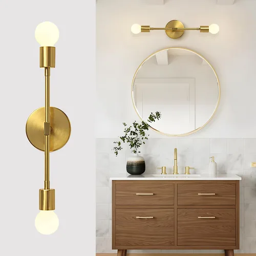 Vista 11 de KCO Lámpara de pared dorada con 2 luces para tocador de baño, luz de lectura de pared de latón, moderna de mediados de siglo, para pasillo, sala