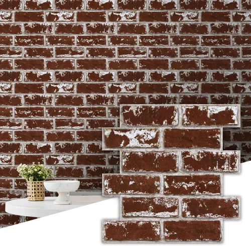 Vista 12 de Commomy Paneles de pared autoadhesivos de ladrillos falsos - 10 piezas de 30 cm x 30 cm de tamaño pequeño, diseño de PVC gris con manchas, papel