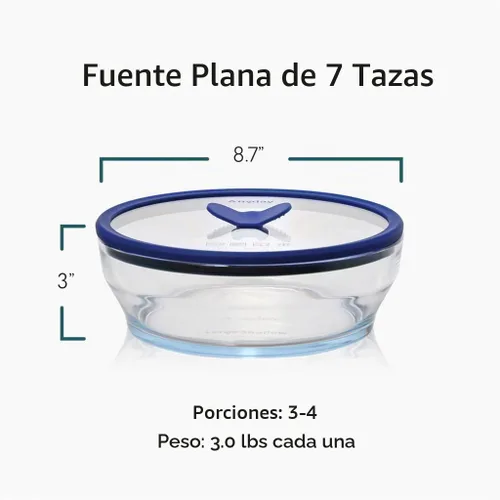 Vista 2 de Anyday Almacenamiento de alimentos de vidrio de 7 tazas con tapa de vidrio, plato redondo poco profundo, preparación de comidas y utensilios