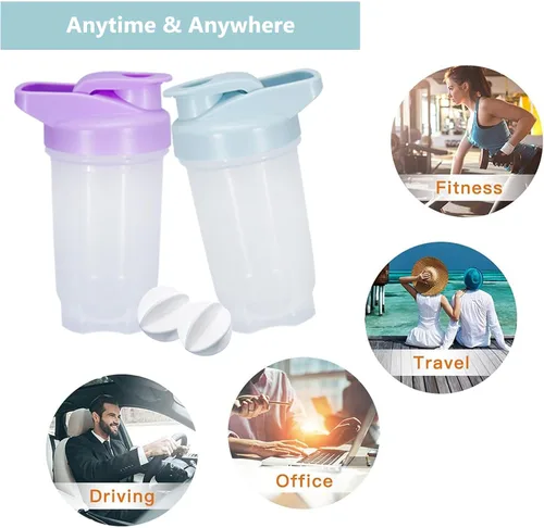 Vista 5 de Shaker Bottle Protein Shakes Cup y botella agitadora de 10 onzas/10.1 fl oz con bolas batidoras, juego de botellas de proteínas, plástico sin BPA