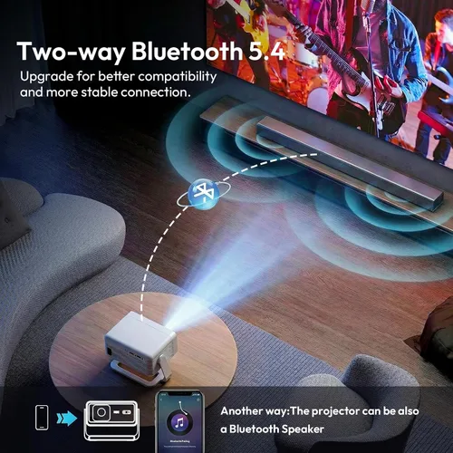Vista 4 de Proyector con WiFi y Bluetooth compatible con proyector inteligente portátil 4K 1080P, XGODY Gimbal A1 enfoque automático, corrección trapezoidal