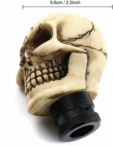Vista 4 de Perilla de palanca de cambios en forma de calavera, de resina, para autos manuales o automáticos, Beige