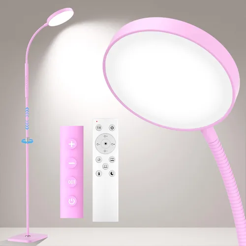 Vista 13 de Lámpara de pie PACOVY, lámparas de pie ajustables de altura para sala de estar dormitorio, lámpara de pie regulable de cuello de ganso súper