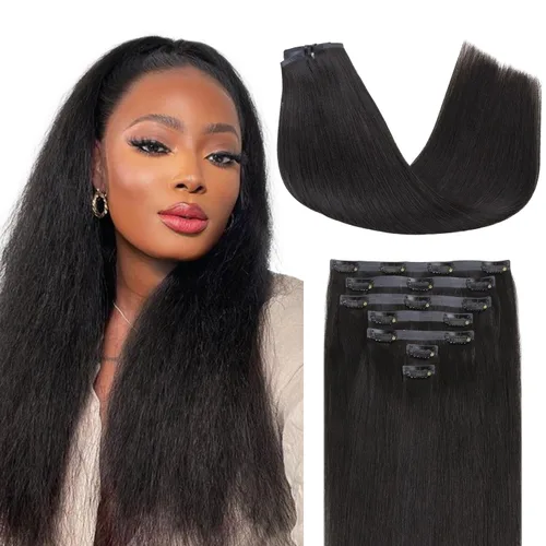 Vista 56 de Lashey Extensiones de cabello humano con clip, sin costuras, #1, color negro azabache, extensiones de cabello humano real, extensiones de cabello