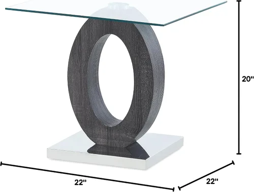 Vista 2 de Global Furniture USA Mesa auxiliar gris transparente de forma ovalada