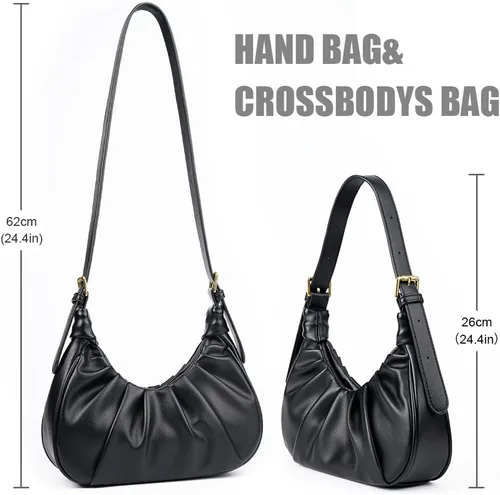 Vista 2 de Bolso bandolera de cuero pequeño para mujer, bolso vintage chic de nube hobo
