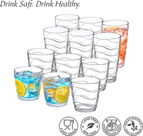 Vista 3 de Amazing Abby - Wavely - Vasos de plástico de 14 onzas y 20 onzas (juego de 12), vasos de plástico reutilizables totalmente transparentes, apilables