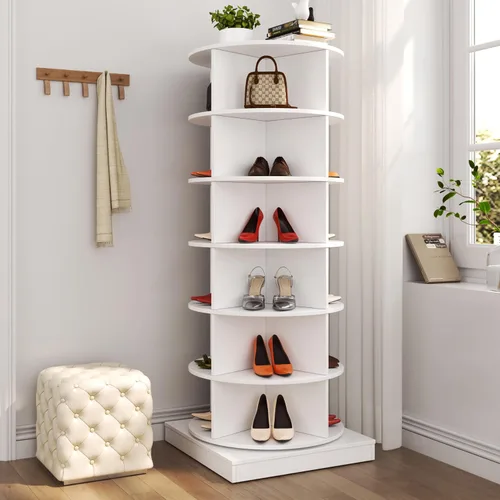 Vista 10 de Estante giratorio para zapatos, zapatero giratorio de 6 niveles, organizador de zapatos giratorio de 360° que puede contener 24 pares de zapatos