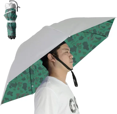 Vista 11 de Sombrero paraguas de pesca plegable ajustable, 37.4” extragrande, con manos libres, 7 nervaduras, impermeable, anti-UV, para pesca, jardinería