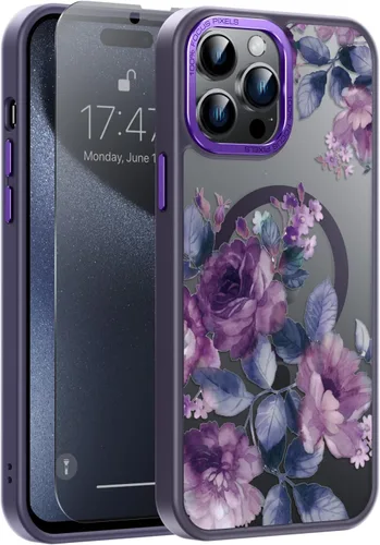 Vista 72 de Goodon para iPhone 15 Pro Max con protector de pantalla de privacidad, compatible con Magsafe, funda translúcida mate a prueba de golpes - Linda