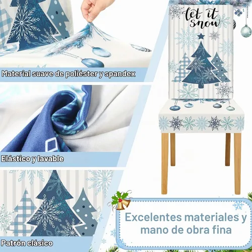 Vista 2 de Preboun 6 fundas elásticas navideñas para sillas de comedor, clásicas, color blanco Removable Washable Stretch, Christmas Winter Holiday Decor