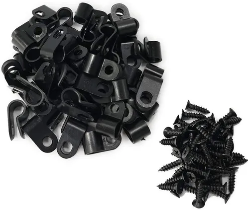 Vista 14 de Abrazadera para cable tipo R, abrazadera de cable de 1/2 pulgada, clips de sujeción de cable de montaje de tornillo de nailon con tornillos