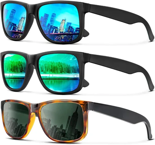 Vista 46 de KALIYADI Sunglasses Men Polarized Sun glasses for Mens Womens Classic Matte Black Frame UV Protection 3pack negro + negro + amarillo + amarillo