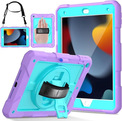 Vista 8 de LTROP Funda para iPad de 9ª/8ª/7ª generación (2021/2020/2019), Funda para iPad de 10.2" a prueba de golpes con correa para el hombro, soporte