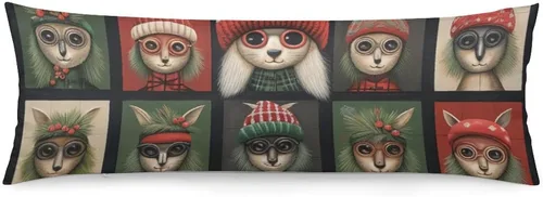 Vista 11 de Funda de almohada corporal con diseño de camión rojo de Navidad en estilo de collages textiles, lavable a máquina con cremallera, funda de almohada