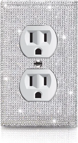Vista 17 de 1 pieza de cubierta de placa de pared con diamantes de imitación brillantes plateados, cubierta decorativa para interruptor de luz con brillos