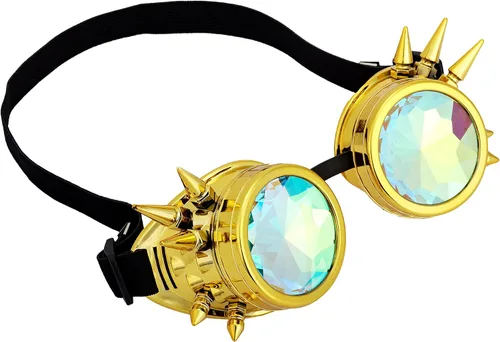 Vista 161 de Gafas de caleidoscopio retro con pinchos, gafas de cristal arcoíris steampunk estilo soldadura, gafas de cosplay punk