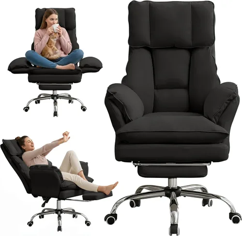 Vista 10 de Cloud - Silla de oficina con patas cruzadas con reposapiés, silla ergonómica ejecutiva grande y alta, reposabrazos abatibles para mascotas, silla