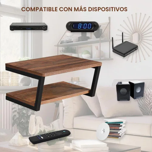Vista 7 de LUCKUP Estantes flotantes de pared para proyector de pared, soporte de madera AV con 2 estantes, centro de entretenimiento con marco de acero