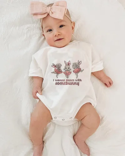 Vista 3 de Adobabirl Mameluco de manga corta con estampado de conejito para bebé niña de Pascua, mameluco de burbujas para mi primera Pascua